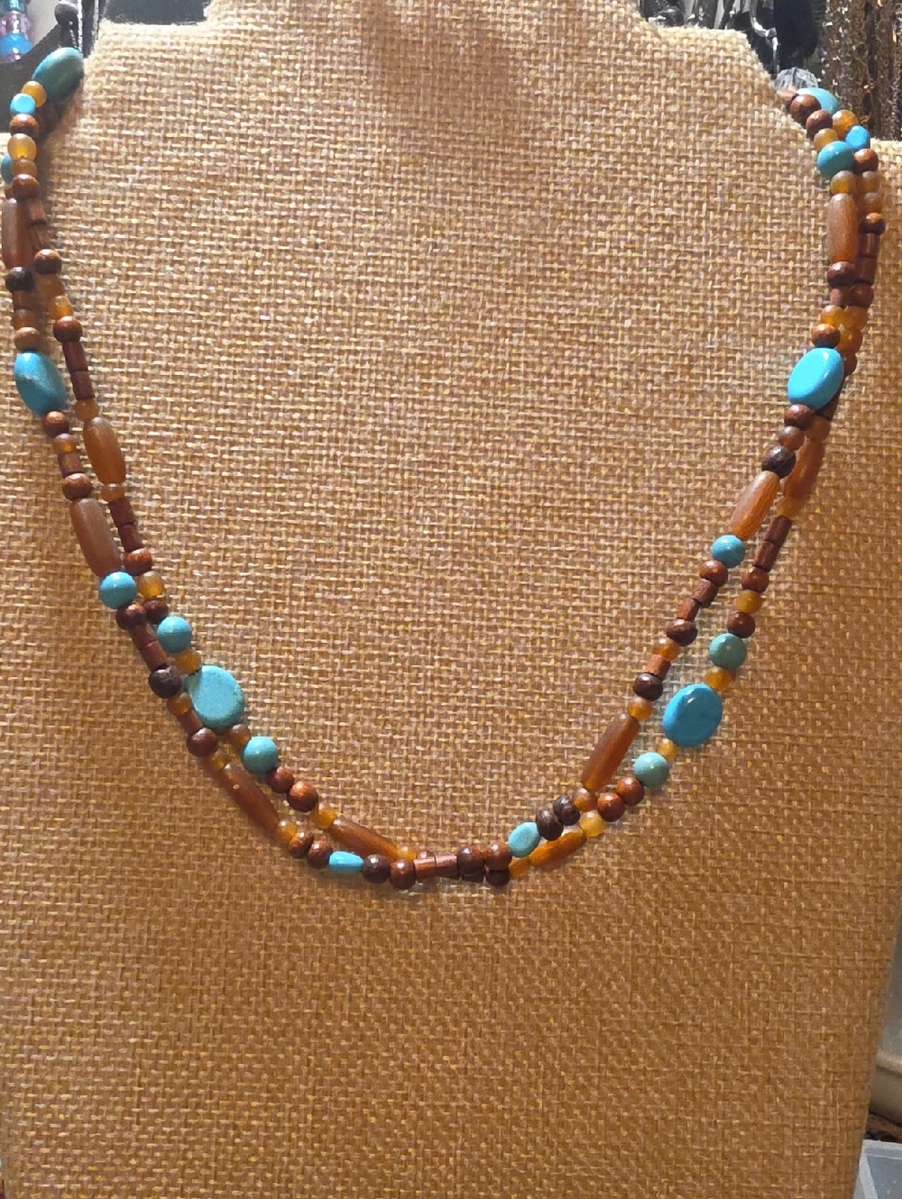 Coldwater Creek Turquoise and Brown Layered Bead Necklace